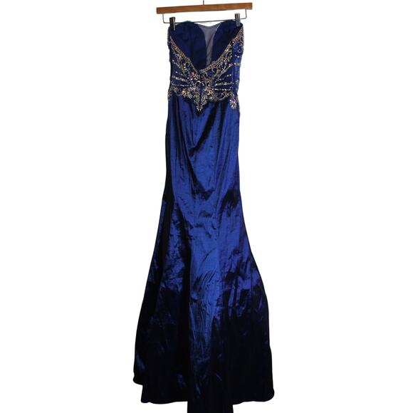 Dancing Queen U.S.A. Royal Blue Double Lined Gown With Beading Size XS - Picture 3 of 5